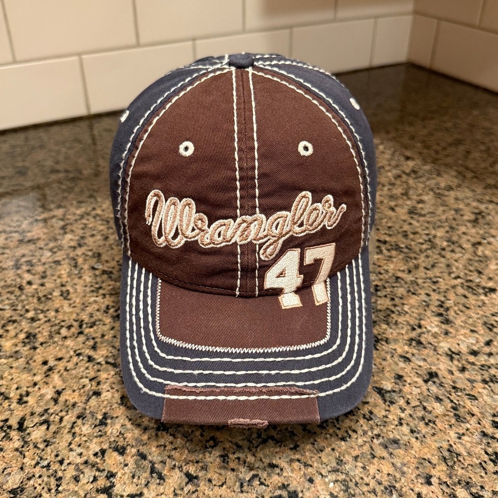 Wrangler Hat Baseball Cap Men's Adjustable Brown Navy Blue "Long Live Cowboys"